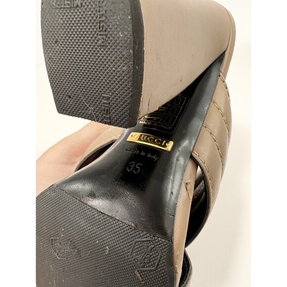 Gucci Block Heels Brown Quilted Leather Open Toe Slides Kid Mules Sz EU 35 5 - Picture 11 of 11